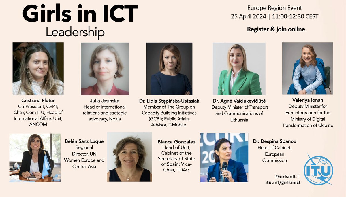 A remarkable lineup of speakers for our upcoming #GirlsinICT #Europe celebration! We are happy to welcome statements from outstanding women shaping #digital policy in Europe &amp; standing for an #inclusive #digital present &amp; future. 

Register for the event: bit.ly/43T4u13
