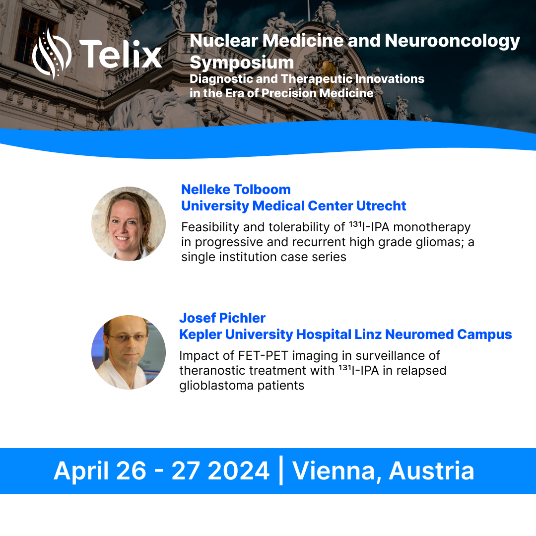 Telix's investigational theranostic program for neuro-oncology will be showcased at the @NMNSymposium in Vienna this week.​ Nelleke Tolboom and Josef Pichler, KOLs in glioma, will present TLX101 (131I-IPA) therapy and TLX101-CDx (18F-FET) imaging.​ More: nmn-society.org