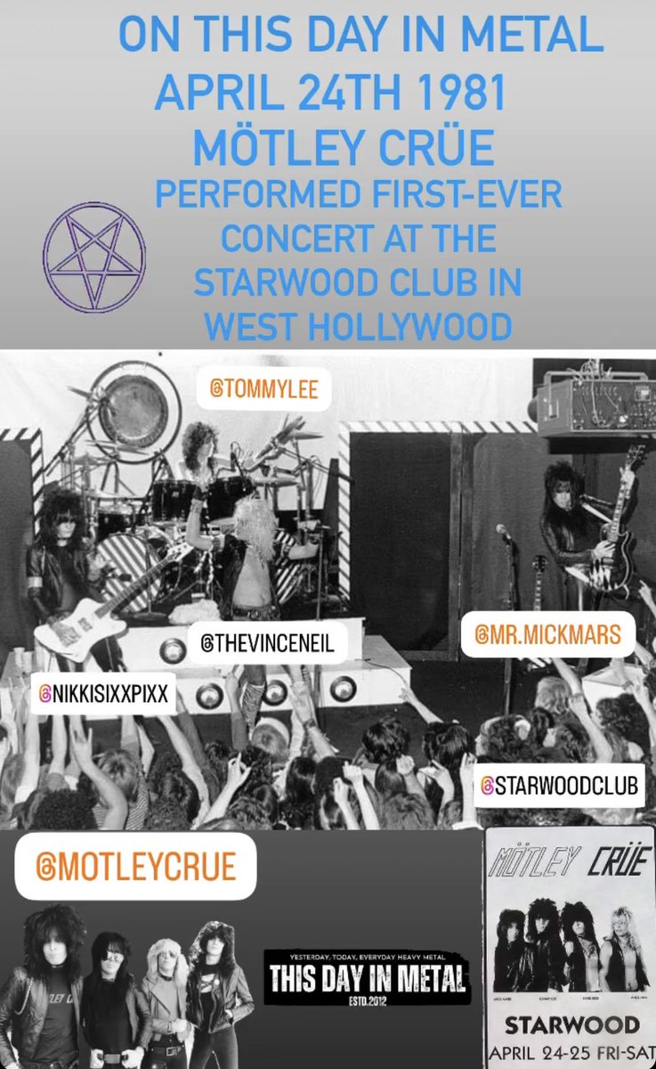 Apr 24th 1981 #MotleyCrue performed first-ever concert at the Starwood Club in West Hollywood. #HardRock #HeavyMetal Did you know... Mötley's set list that night included a cover of the Beatles' 'Paperback Writer.'