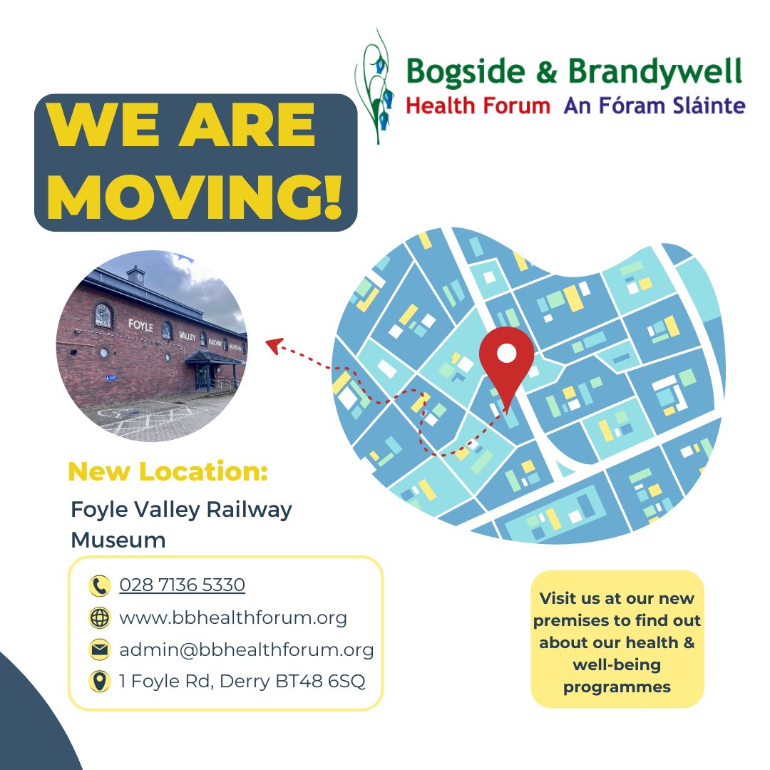 We have some news! The Health Forum is moving. Over the next week or so, we will be moving and setting up so that we can welcome the community to our new premises at the Foyle Valley Railway Museum, along the Foyle Road.