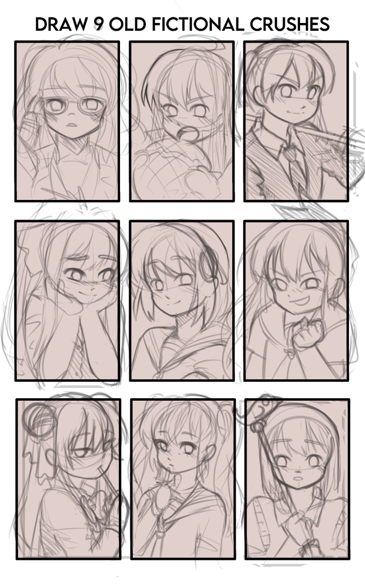 ShidoDraws's tweet image. I think this was from 2019, I can't remember when this trended. Either way, these are wips from 200 decades ago. If you can guess all of these characters I will like your comment.

Hehehe-Thank

#fanarts