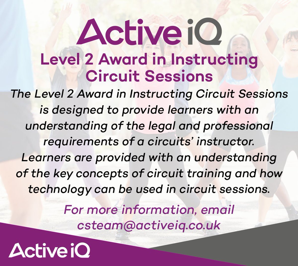 With the Active IQ Level 2 Award in Instructing Circuit Sessions, learners are provided with the knowledge and skills to be able to plan, prepare and deliver safe and effective group circuit sessions. Find out more: bit.ly/3uc7F6m