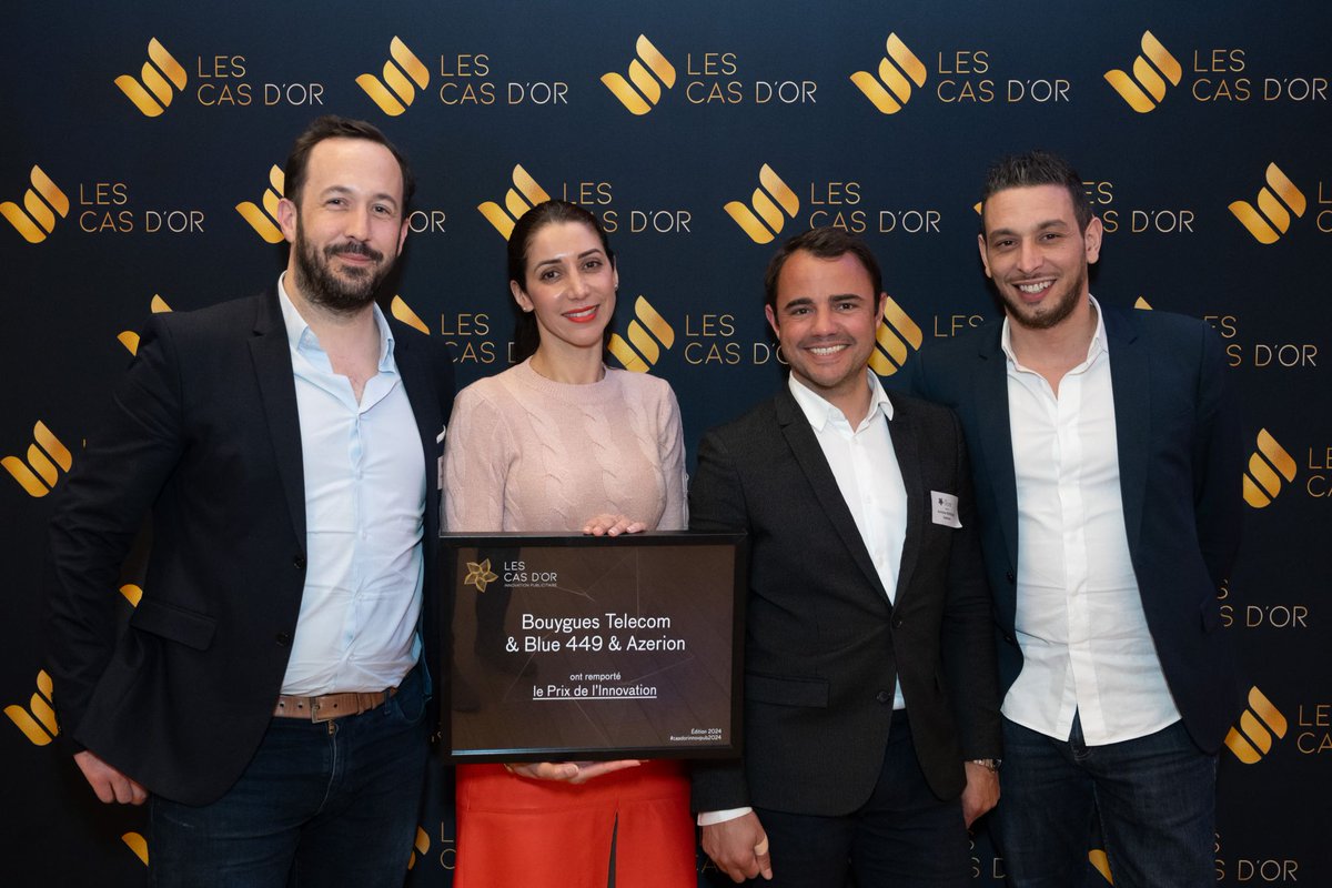 🏆 Cas d'OR de l'Innovation Publicitaire : prix OR dans la catégorie Publicité Online Interactive &amp; Prix de l'Innovation ! 

Nous sommes ravis d'avoir reçu ces prix pour la campagne orchestrée pour Bouygues Telecom avec Blue449 France. 

#lescasdor2024