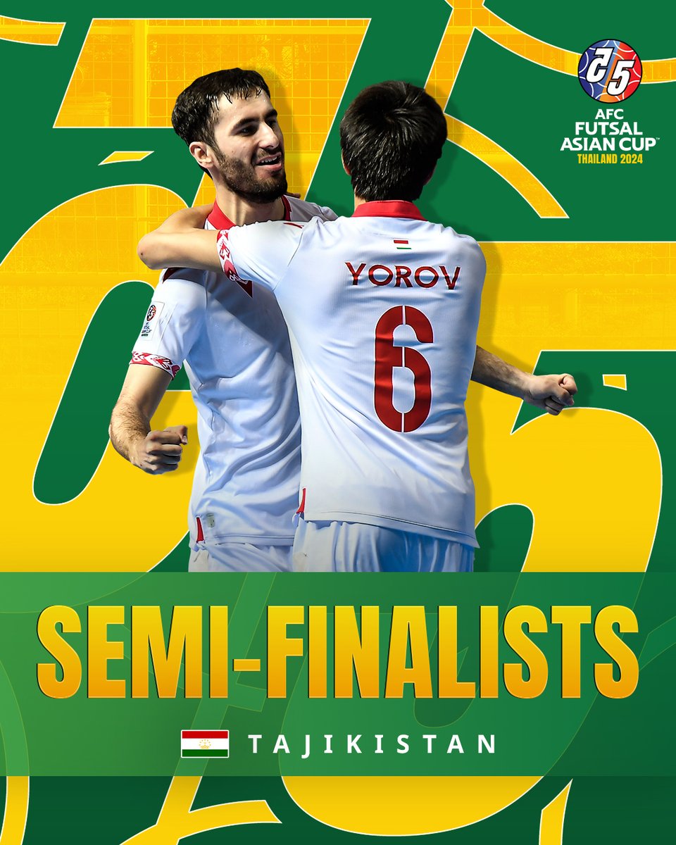 History Makers 🥳

🇹🇯 Tajikistan are through to the #ACFutsal2024 Semi-Finals and claim a spot at #FutsalWC 2024 for the first-time ever 👏