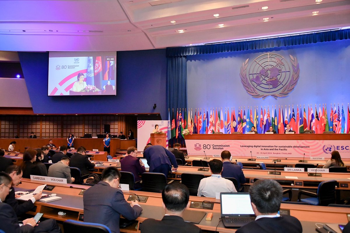 🇹🇭🇺🇳PS Eksiri delivered Thailand’s country statement under the theme “Leveraging digital innovation for sustainable development in Asia and the Pacific” at the 80th ESCAP Commission Session #ESCAP80 held at the UN Conference Centre, Bangkok. (22 Apr 24)