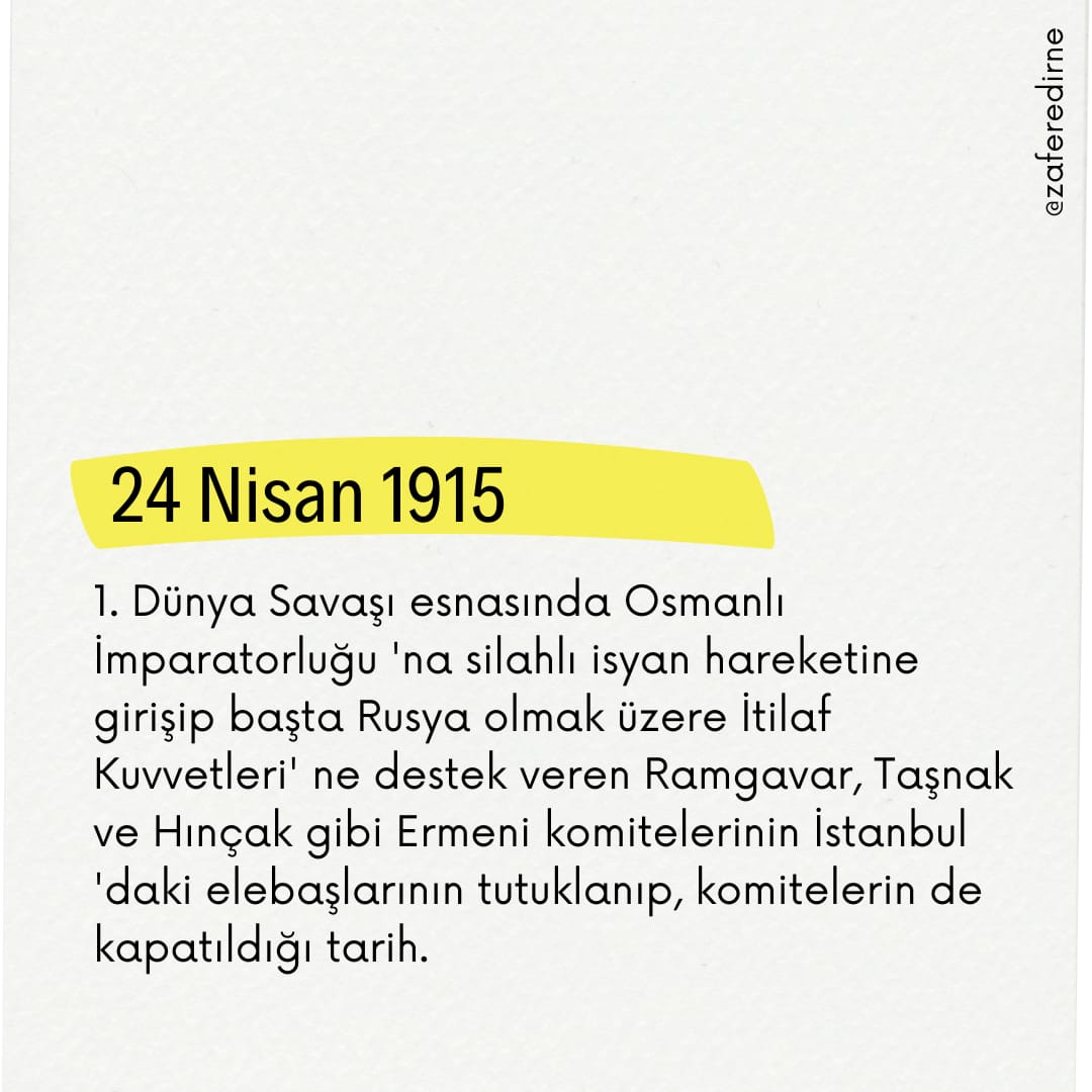 Zafer Sözlük: '' 24 Nisan 1915''
@zaferpartisi @umitozdag @serkanhankonak
#edirne #zaferpartisi #zafersözlük #24Nisan