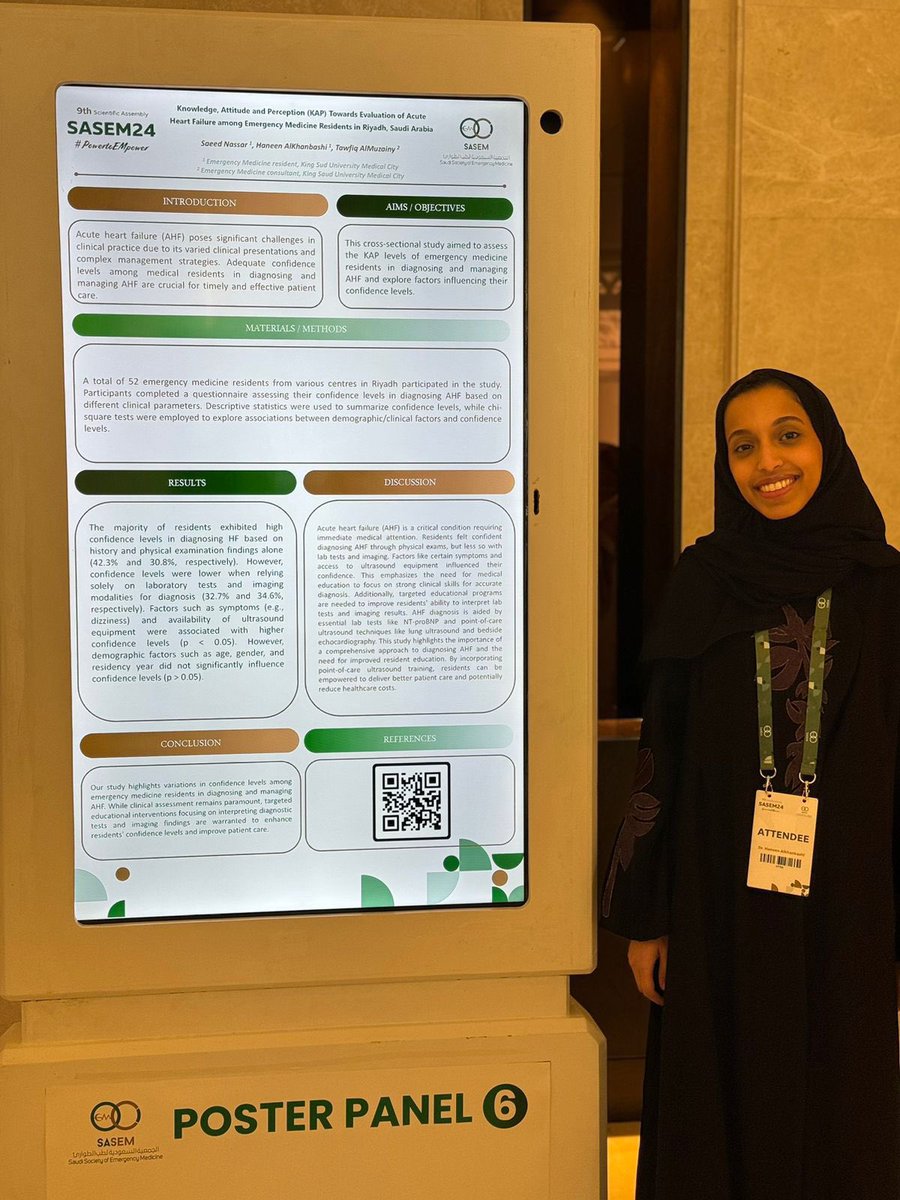 ksuemergency's tweet image. We are super proud of our senior resident presenting their research and representing KSU at SASEM conference. 

Dr.Saeed Nassar 
Dr. Haneen Khanbashi 

#powertoEMpower
#SASEM2024