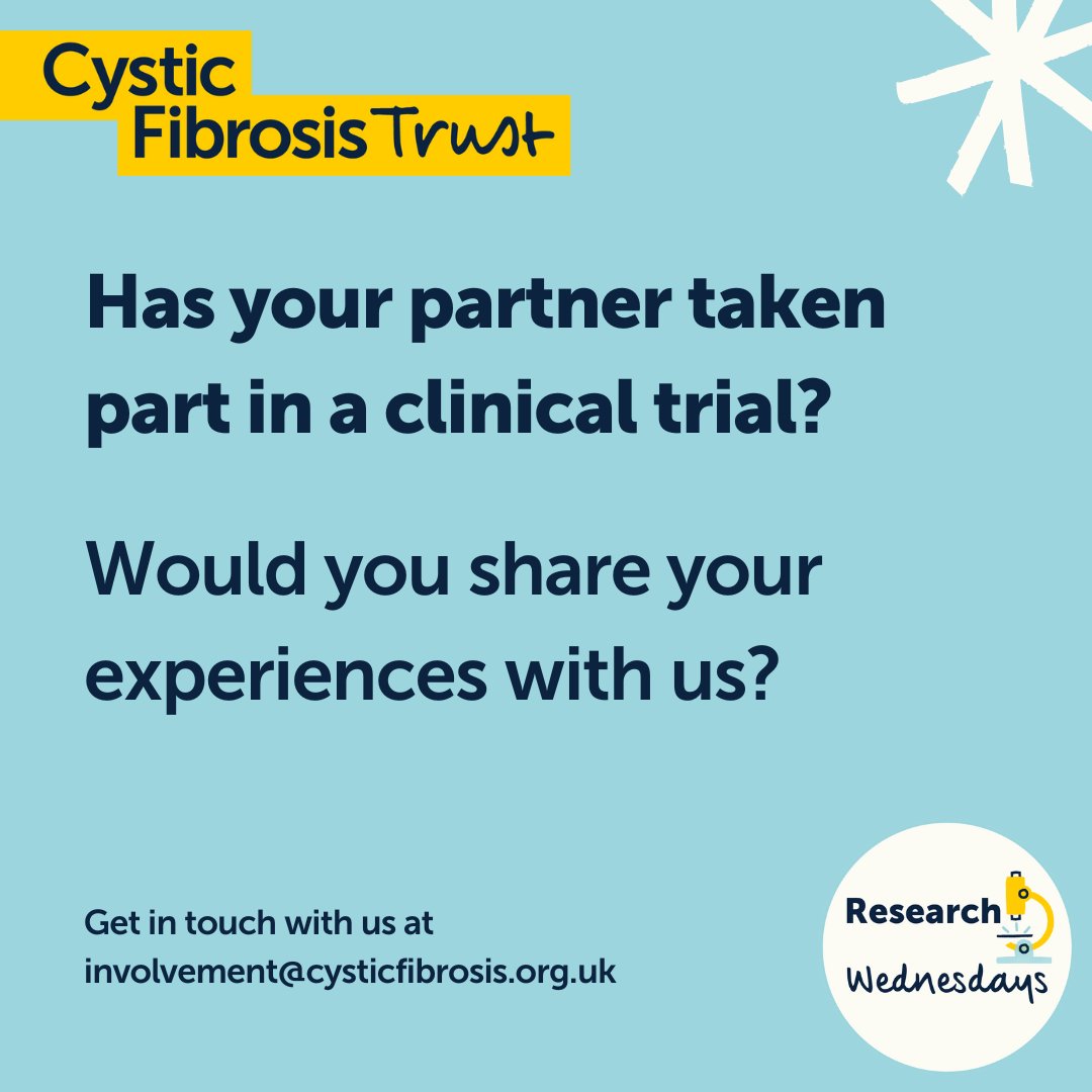 Has your partner taken part in a clinical trial? We want to understand the positives and challenges of supporting a partner during a trial so we can help others to know what to expect. If you’d be happy to share your experiences, please email involvement@cysticfibrosis.org.uk.