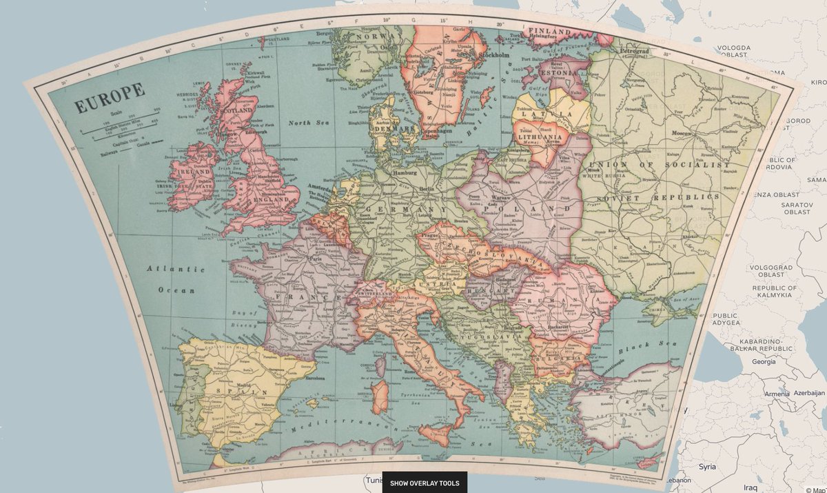 'The map of the world is always changing; sometimes it happens overnight. All it takes is the blink of an eye, the squeeze of a trigger, a sudden gust of wind.' ~ Anderson Cooper Visuals: Europe, 1926, from @wienerlibrary refugeemap.org/map/overlays/e… #Maps #GIS #HGIS #DH