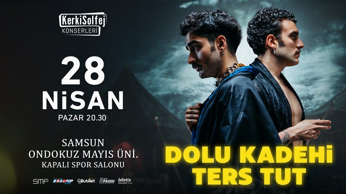 Dolu Kadehi Ters Tut ; 📅 26 Nisan’da Trabzon Anemon Otel’de, 📅 27 Nisan’da Ordu Ayzek Hotel’de, 📅 28 Nisan Samsun 19 Mayıs Üniversitesi’nde sahnede! @KerkiSolfej @DoluKadehiTT #dolukadehiterstut #kerkisolfej #konser #kralmüzik