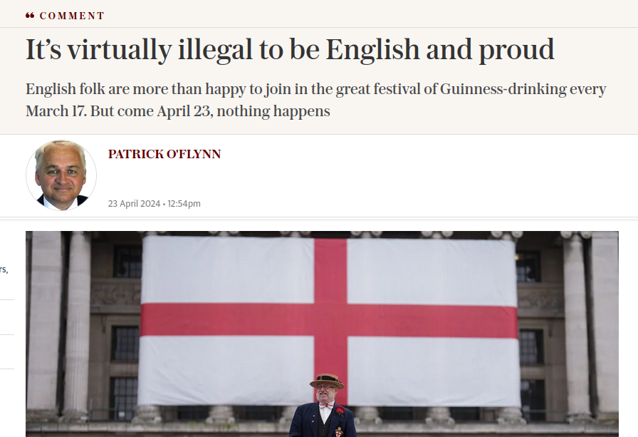 Translation: Why do English people like celebrating their Irishness more than their Englishness.