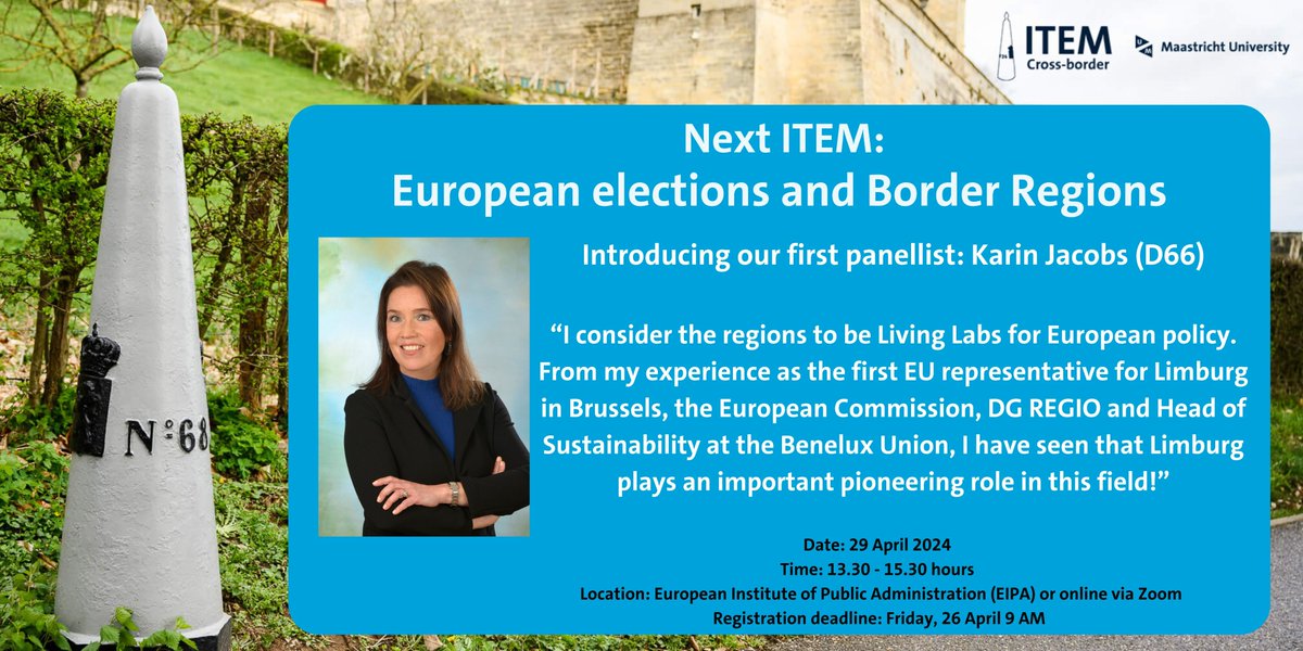 ITEM Expertise Centre (Maastricht University) (@item_um) on Twitter photo 🌟Secure your spot now!🌟What are the plans of different political parties regarding border regions? A reflection on #CrossBorder perspectives in #EuropeanElections. With Panellists <a href="/janssen_teun/">Teun Janssen</a> <a href="/faiahendricks/">Fabiènne Hendricks</a> and <a href="/karinjacobs14/">Karin Smit Jacobs</a>
bit.ly/4cVhY09. 🌟Secure your spot now!🌟What are the plans of different political parties regarding border regions? A reflection on #CrossBorder perspectives in #EuropeanElections. With Panellists <a href="/janssen_teun/">Teun Janssen</a> <a href="/faiahendricks/">Fabiènne Hendricks</a> and <a href="/karinjacobs14/">Karin Smit Jacobs</a>
bit.ly/4cVhY09.