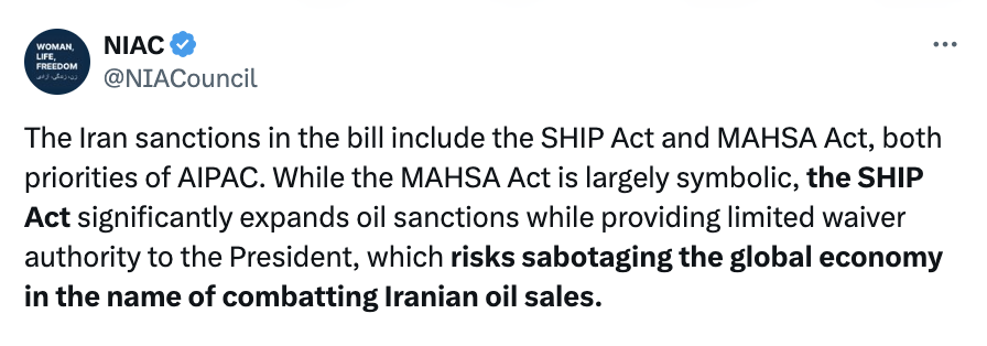 How do you know the #MahsaAct is necessary? NIAC is whining about it on social media. 'failed sanctions' lol hey NIAC your desperation is showing.