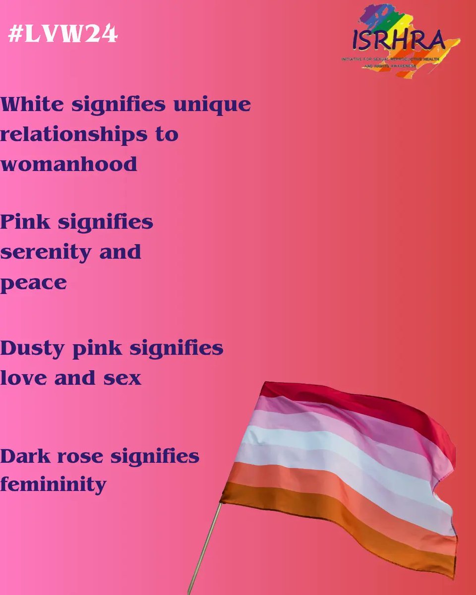 LEARNESday

Every color on the lesbian flag has its unique meaning. Each connotation demonstrates the perseverance and tenacity of lesbians.

#lvw24 
#visibilitymatters 
#isrhra 
#lbq