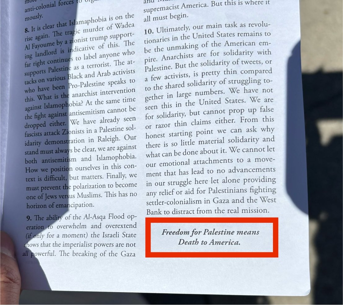 University of Michigan anti-Israel protesters are sharing pamphlets that say: “Freedom for Palestine means death to America”