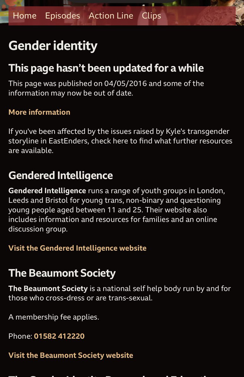 The BBC recently said it could not alter historic (sic) pages after it was pointed out they still link directly to Mermaids’ website. That’s not true - as here on this page which links to Gendered Intelligence