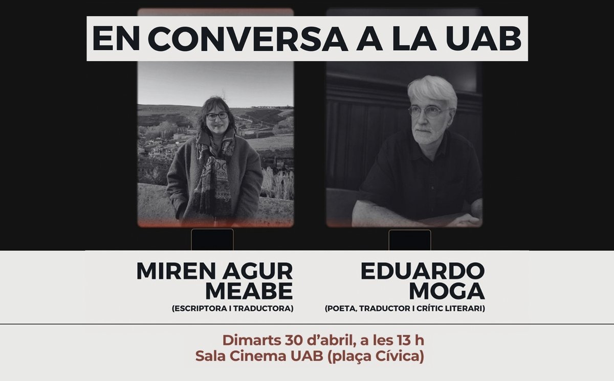 #MirenAgurMeabe i #EduardoMoga en conversa El Mínor en @estudisbascos, juntament amb @culturaenviuUAB i @uablletres, organitza un any més una conversa entre dos escriptors, en el marc de #SantJordi2024 i el festival #Literaldia 🗓️ 30 d'abril de 2024 🕐13h 📍Sala de Cinema UAB