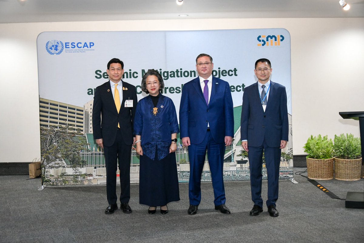 🇹🇭🇺🇳 DPM/FM @drparnpreeb co-hosted welcome reception with @UNESCAP Executive Secretary for delegates in 80th ESCAP Commission Session #CS80 at the UNCC, Bangkok. ESCAP recognized Thailand’s contribution to Seismic Mitigation Project & UNCC Renovation Project. (22 Apr 24)