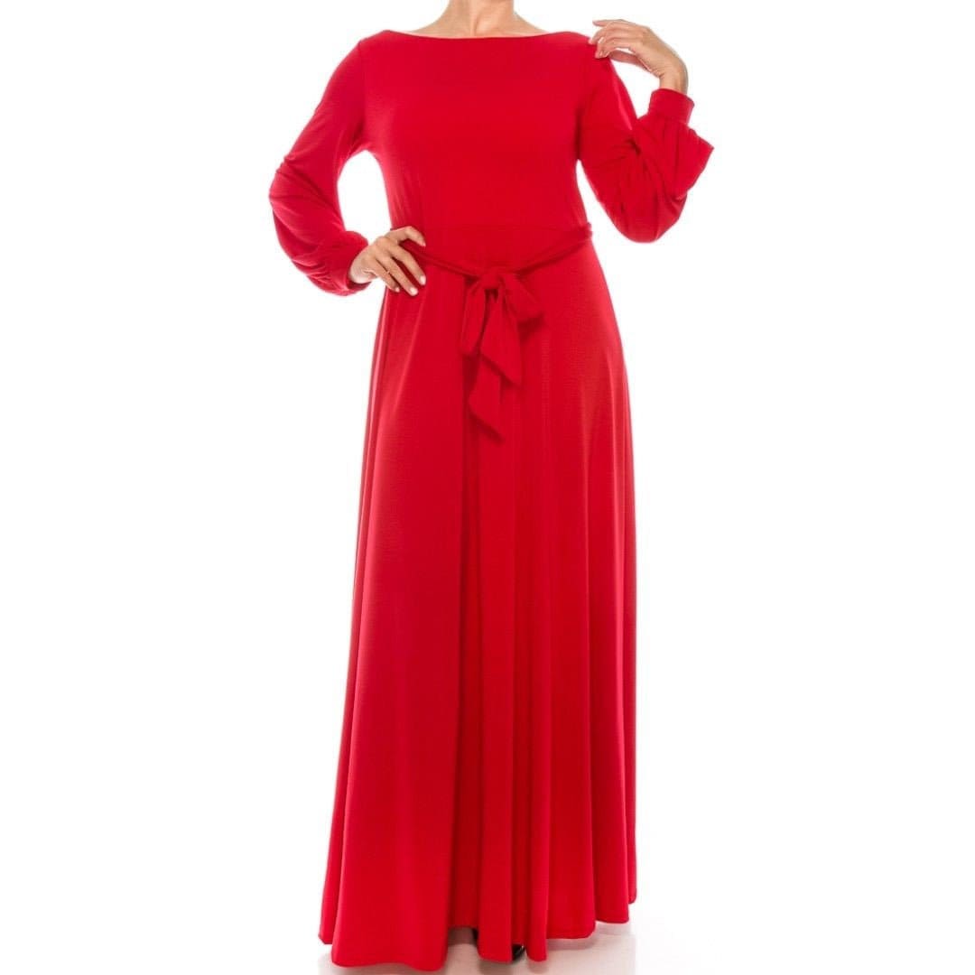 Red Boat Neck Bell Long Sleeve Maxi Plussize Dress tuppu.net/17bbdff1 #plussizefashion #womenfashion #maxidress #wedding #janettefashion #jumpsuits #smallbusiness #bridesmaid #FauxWrapDresses