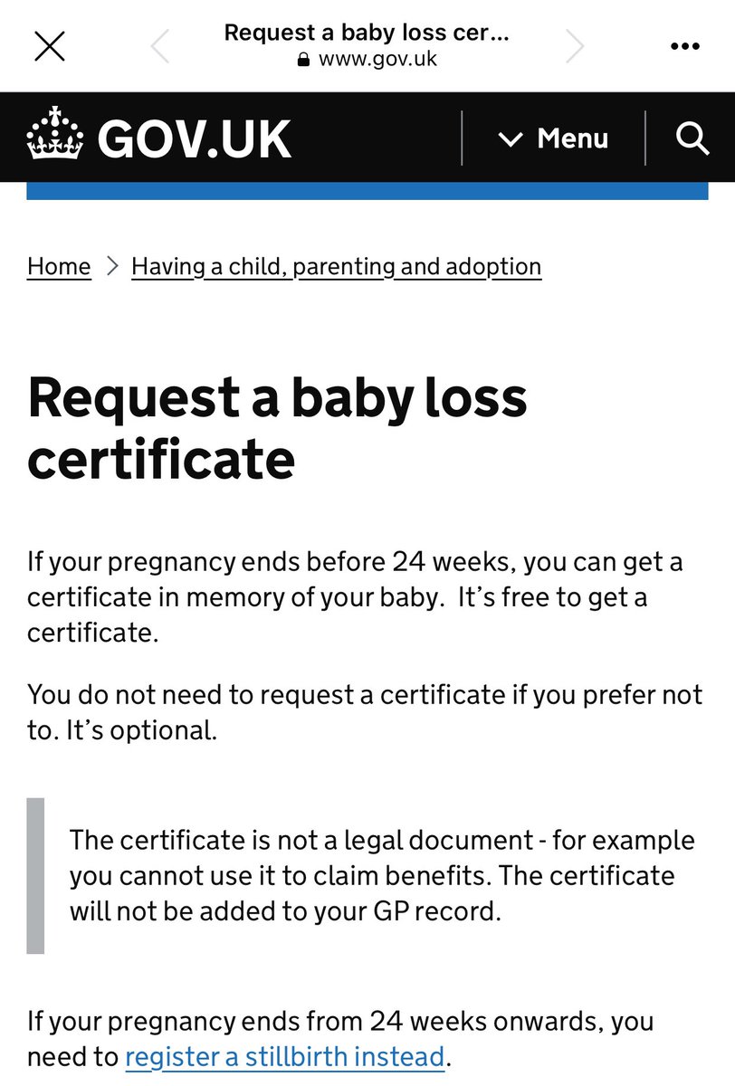 The UK government is issuing Baby Loss Certificates for parents who have miscarried babies before 24 weeks. ❤️ I am so pleased that the existence and memory of my child (and many others) will be acknowledged by the government. Link below for anyone interested: