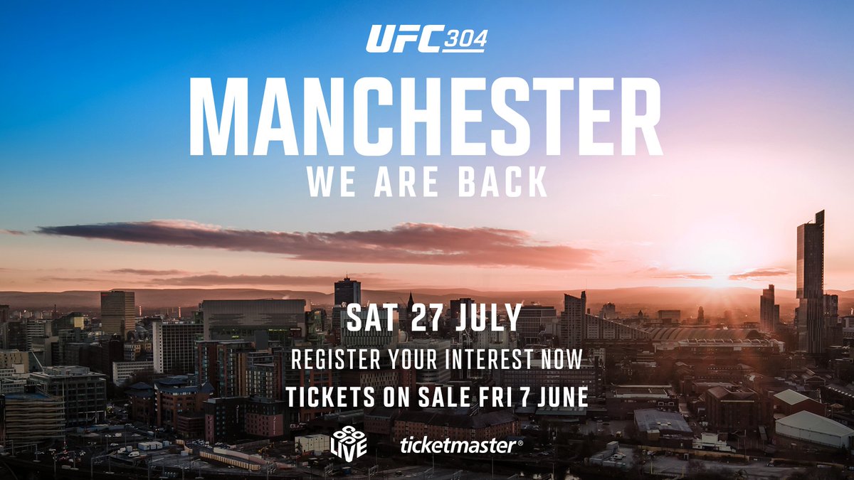 JUST ANNOUNCED: @UFC 304 Arriving in Manchester on July 27, UFC 304 is the first-ever sporting event announced for Co-op Live. Register: ufc.com/manchester @CoopUK Members get first in line access to tickets Co-op Member presale: 5 JUN 10AM General Sale: 7 JUN 1OAM