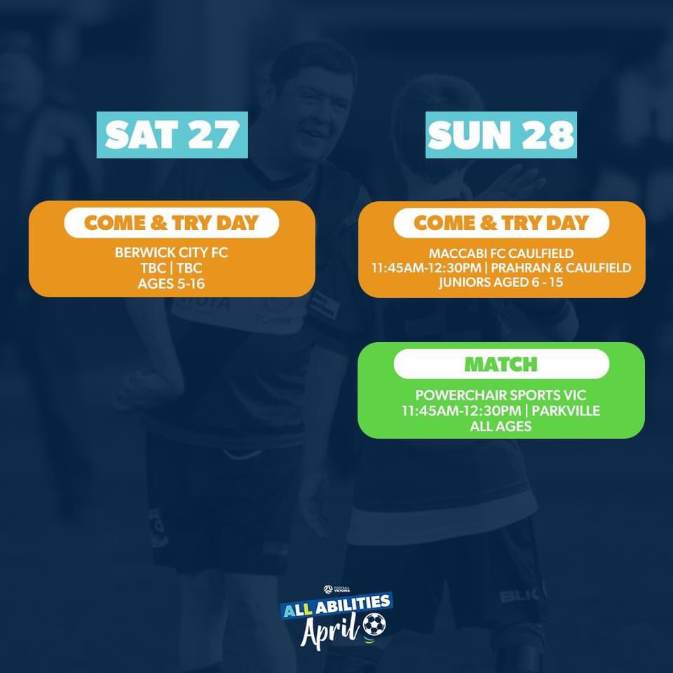 aaaplayvic's tweet photo. Football Victoria All Abilities - Come and Try, Wheelchair Sport and Open Training!

https://t.co/DDZfkmqLRB

#allabilitiesfootball #beyondlimits #sport4all #disability #sportandrecvic #reclinkaustralia #aaaplay #soccer #community #pride #letsdothis! https://t.co/c3yJ3yNXYP