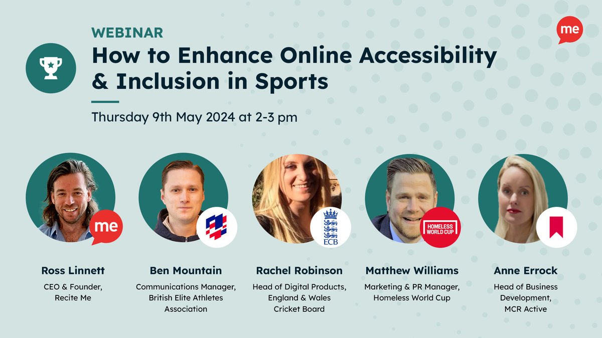 Register for our webinar 'How to Enhance Online Accessibility & Inclusion in Sports' if you want to explore strategies for engaging with diverse fans, members and staff online 👇
eu1.hubs.ly/H08MTd90

#SportsForAll #Inclusion #InclusiveSports #DiversityInSports #FanSupport