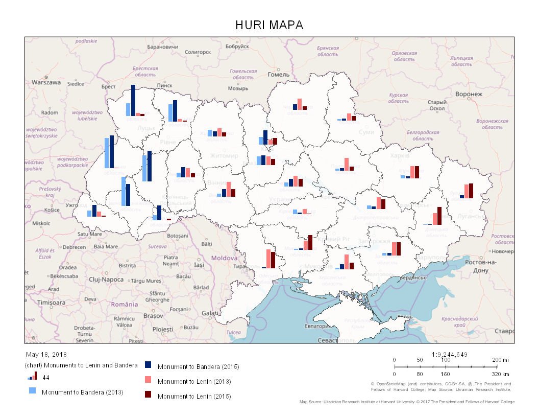 Ukraina- Mapa pomników bandery i lenina Gdzie mieszkańcy ukrainy mają poglądy nazistowskie a gdzie komunistyczne?