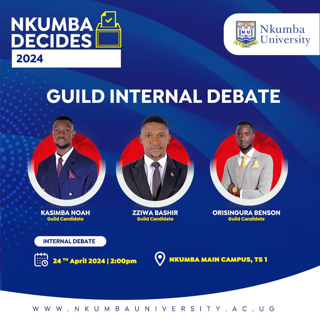 NkumbaUni_News's tweet photo. This is the day that the Lord has made. The three Guild Presidential Aspirants will be tussling it out during the Guild Debate set to happen today at @NkumbaUni main campus.
May the best candidate win .

#NkumbaDecides2024
#NkumbaNews #NkumbaUpdates https://t.co/xGnyaiM7yK