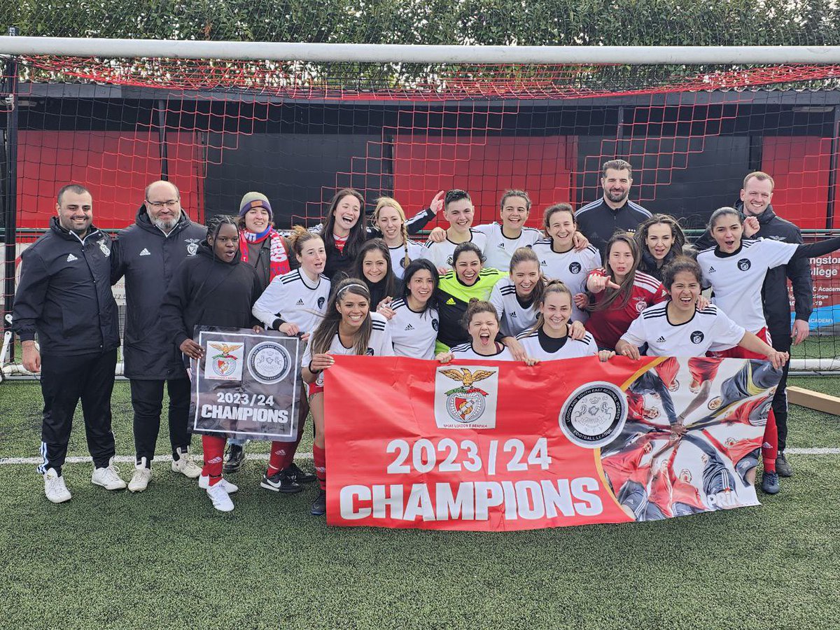 SpLondonBenfica's tweet photo. Sport London e Benfica Ladies are Champions of Division 1 North of the London &amp; South East Regional WFL, promoting the club now to Step 5 in Women’s Football and the Premier Division. A massive thanks to everyone involved in our ambitious project!
 #Canal11FutebolTotal https://t.co/bak3cCgtrZ