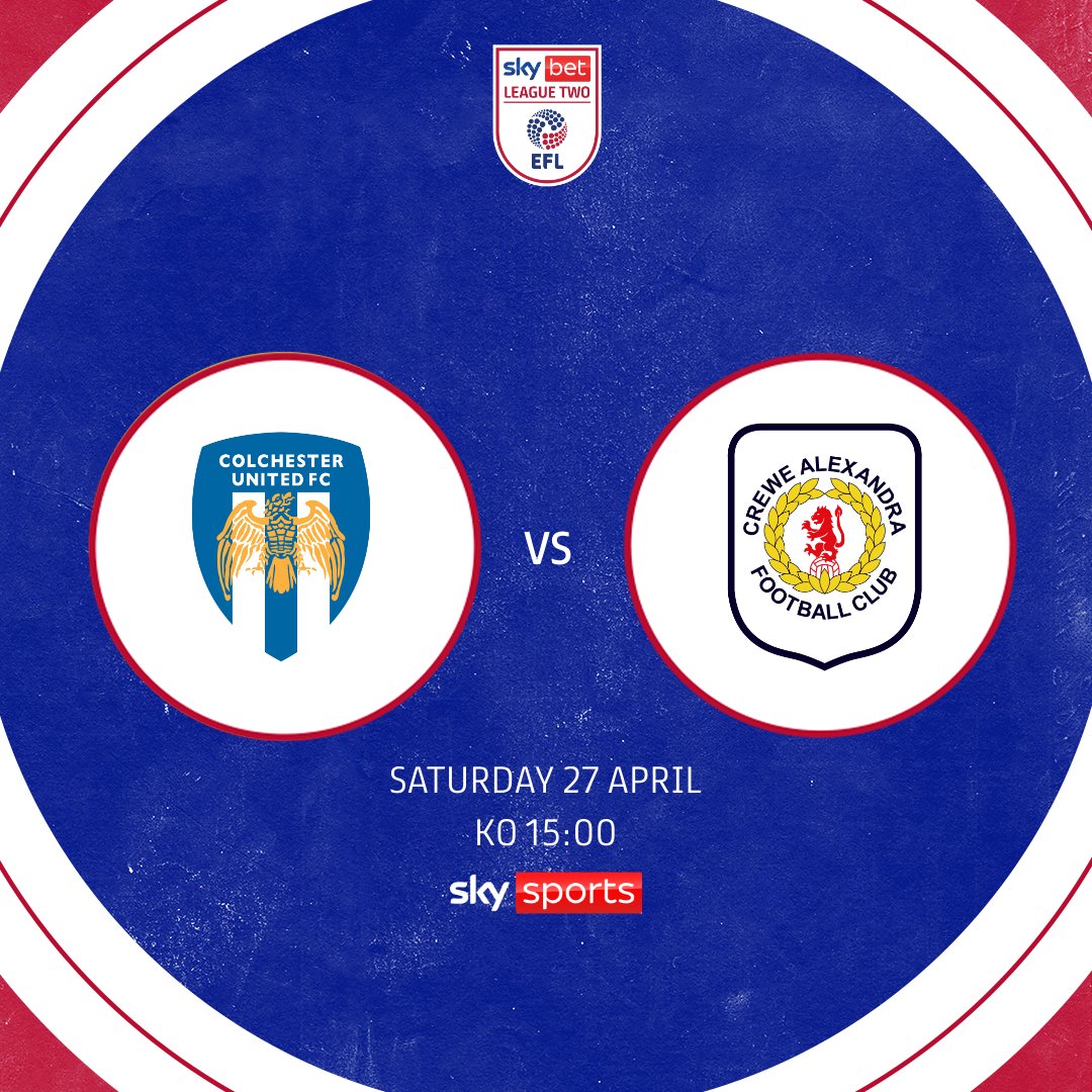 SkyBetLeagueTwo's tweet photo. 📺 The final day fixture between @ColU_Official and @crewealexfc will be live on @SkyFootball!

#EFL | #SkyBetLeagueTwo https://t.co/U8YLJIZnnv