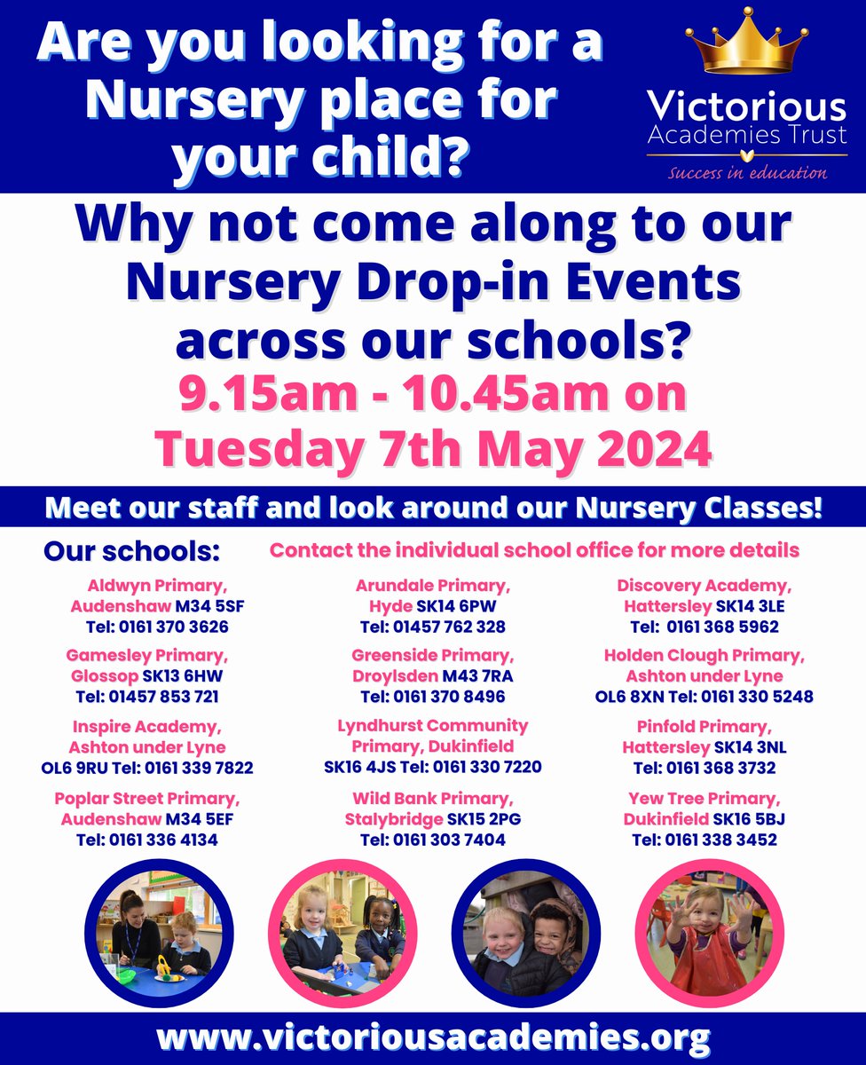 Are you looking for a Nursery place for your child? Why not come along to our school Nursery Drop-in Events on Tuesday 7th May 2024 at 9.15am, meet our staff and look around our Nursery classes #Nursery @jreynoldsMP @GwynneMP @AngelaRayner @WildBankPrimary @YewTreePrimSch