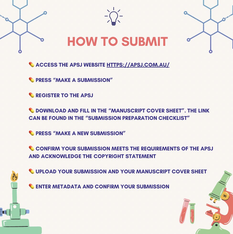 theAPSJ's tweet photo. Attention APSJ readers ❤️ !!

Have you completed an honours project 🔬or original research article 📚?

After recently publishing our Summer 2024 issue, the APSJ are busy compounding the Winter 2024 release ☔. The APSJ invites you to submit your incredible ideas 💡👏! https://t.co/gUIgYT6Llo