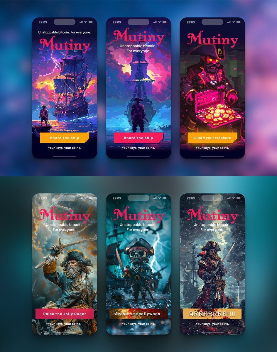 Some quick concept explorations with @chris_lueders_ around beefing up the visual expression of @MutinyWallet. Would you use it?