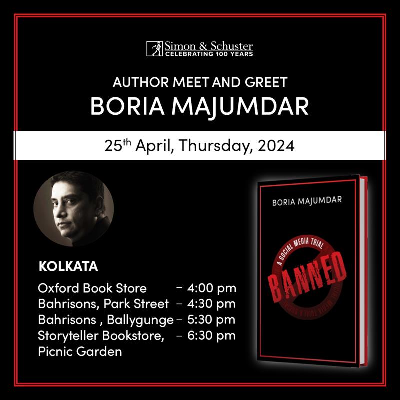 #MeetTheAuthor 

@BoriaMajumdar, the author of 'Banned: A Social Media Trial', will be visiting the above bookstores to sign his books on 25th April! Mark your calendar!

#TruthRevealed

#booksigning #corporatcomics #bookstorevisit #bookstoresigning #boriamajumdar #banned…