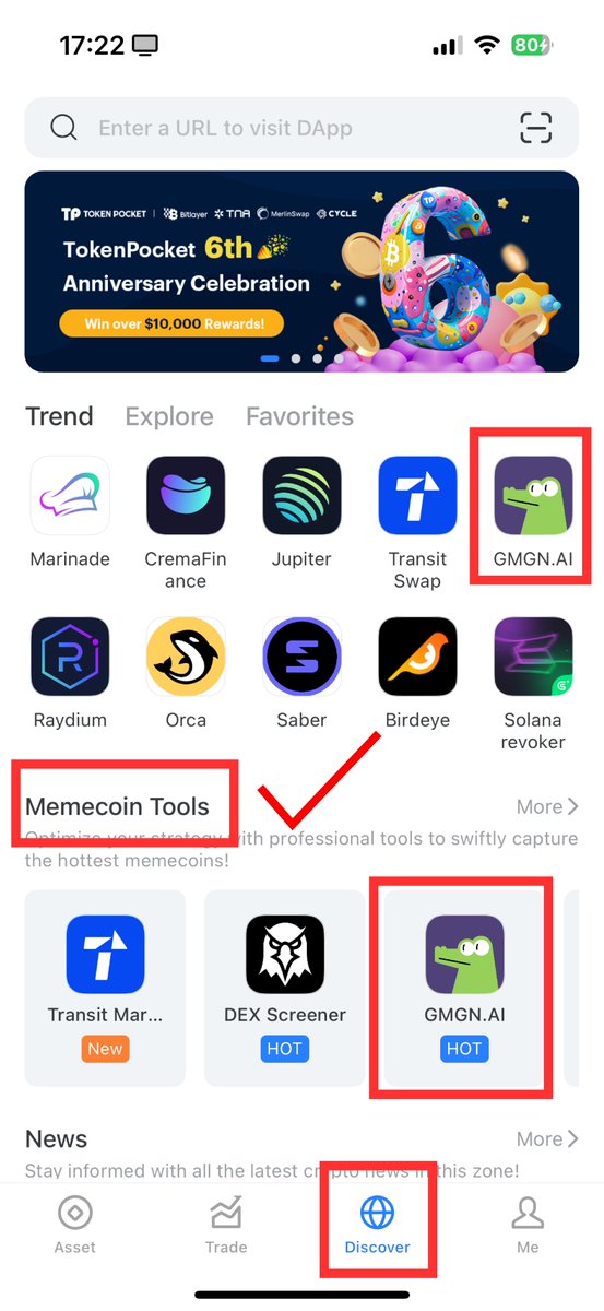 🎉 Congrats to traders on Token Pocket APP @TokenPocket_TP ! GMGN.AI has been featured in the Memecoin Tools section of the Token Pocket Dapp Store! 💰 3 Steps to BOOST🚀 your MEME coin trading PnL NOW! 1. Tap on GMGN.AI on the Token Pocket APP.…