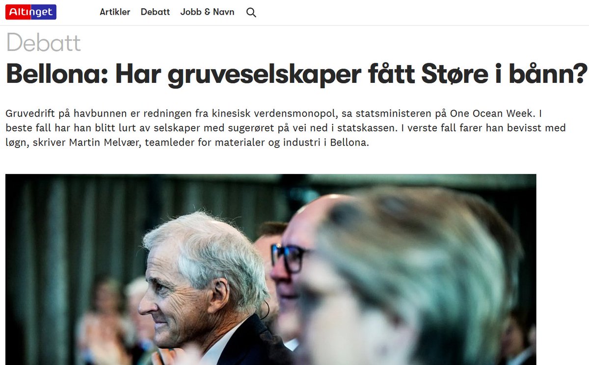 MartinMelvaer's tweet photo. Støre mener #havbunnsmineraler er eneste alternativ til kinesisk verdensmonopol 🙈 På tide å løfte blikket, Jonas! Man må ikke helt til bunns for å finne løsninger.

I et innlegg på Altinget i dag spør jeg om statsministeren kan ha blitt lurt (link👇)

#crma #mineralindustri https://t.co/woo1VMlcqM
