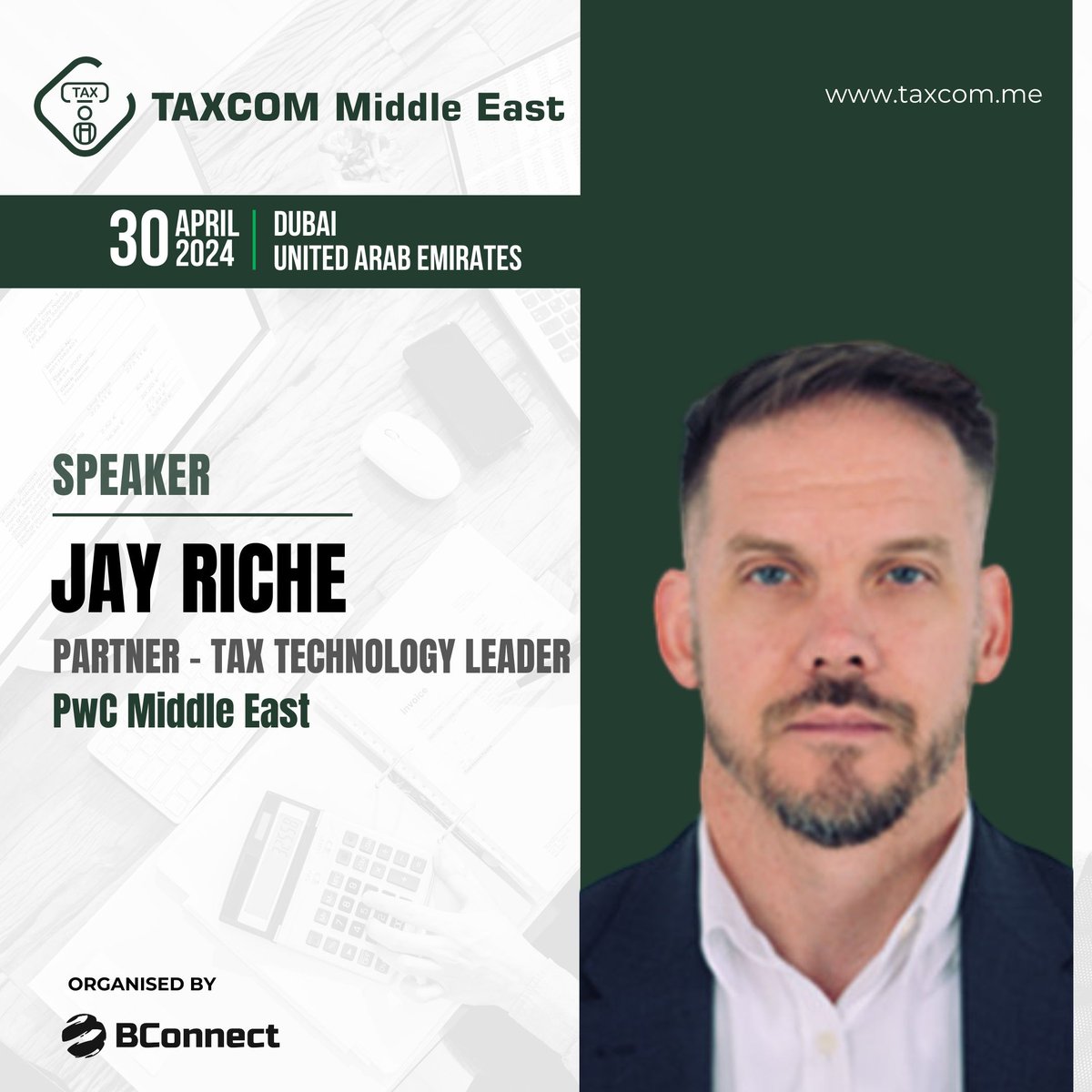 #SpeakerAnnouncement
We are delighted to announce Jay Riche, Partner - Tax Technology Leader, PwC Middle East as a key speaker for TAXCOM Middle East Summit 2024. 
Visit taxcom.me to register for the summit. 
#TAXCOMSummit #TAXCOMME #MiddleEast #Tax