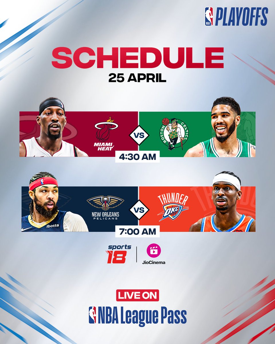 Can the @MiamiHEAT and the @PelicansNBA come back to even the score in their respective series? 🤔 Find out tomorrow, LIVE on #NBALeaguePass 🎟 and select games on @Sports18 & @JioCinema 📺 #NBAMornings #NBAPlayoffs #PlayoffMode