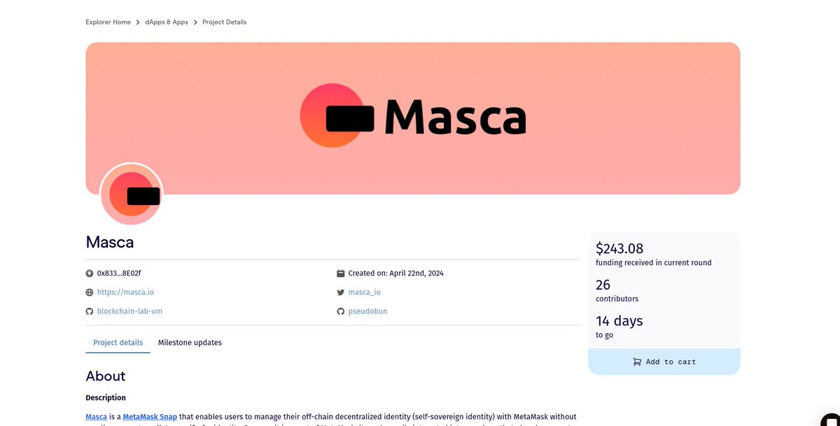 masca_io's tweet photo. @gitcoin GG20 is live! Time to support open-source development! 🌿

This time, Masca is joining the party. If you feel identity sovereignty and privacy are important and want to see more of a decentralized identity - you can help us build that future! 

Any support appreciated 🙏 https://t.co/8DB3IAEfOh