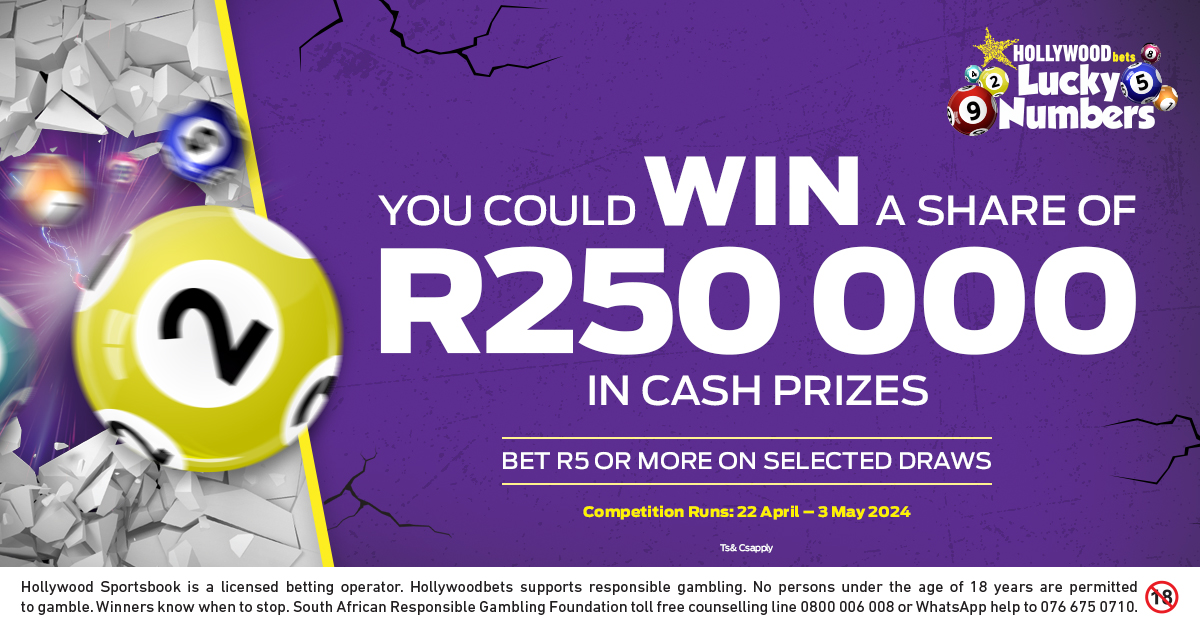 Here’s your chance to win a share of R250 000 in cash! Bet R5 or more, choose your winners or opt for the quick pick. Play SA Lotto Plus 2, French 5/49 Plus or Jamaica FAFI Cash Pot to qualify! Bet NOW! Competition runs: 22 April – 3 May 2024 Ts and Cs apply. #HWBTWT
