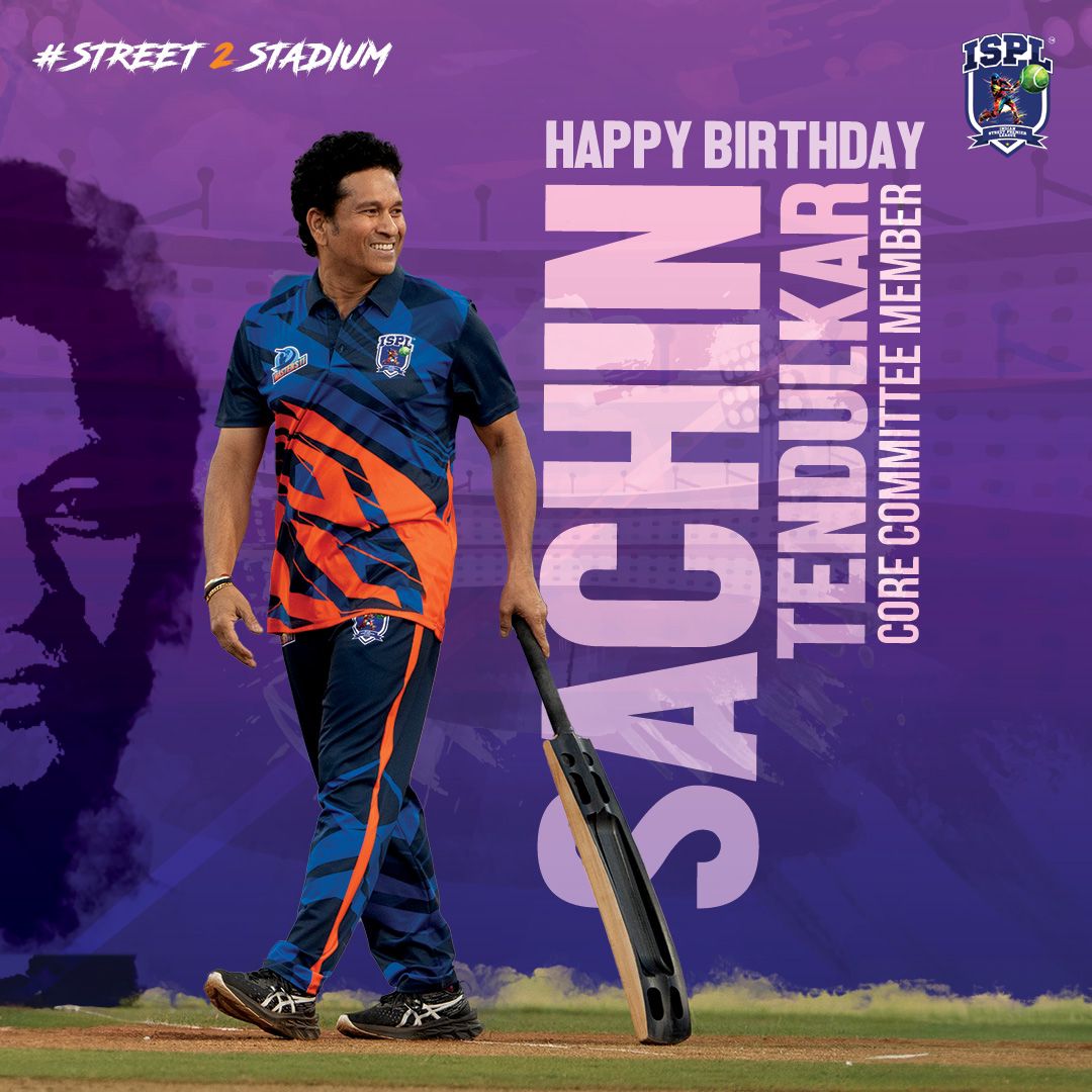 Celebrating the cricket legend and our core committee member Sachin Tendulkar today. His contribution to cricket not only influences aspiring cricketers but also makes every generation admire the sport a bit more. #HappyBirthdaySachinTendulkar #Street2Stadium #ISPL