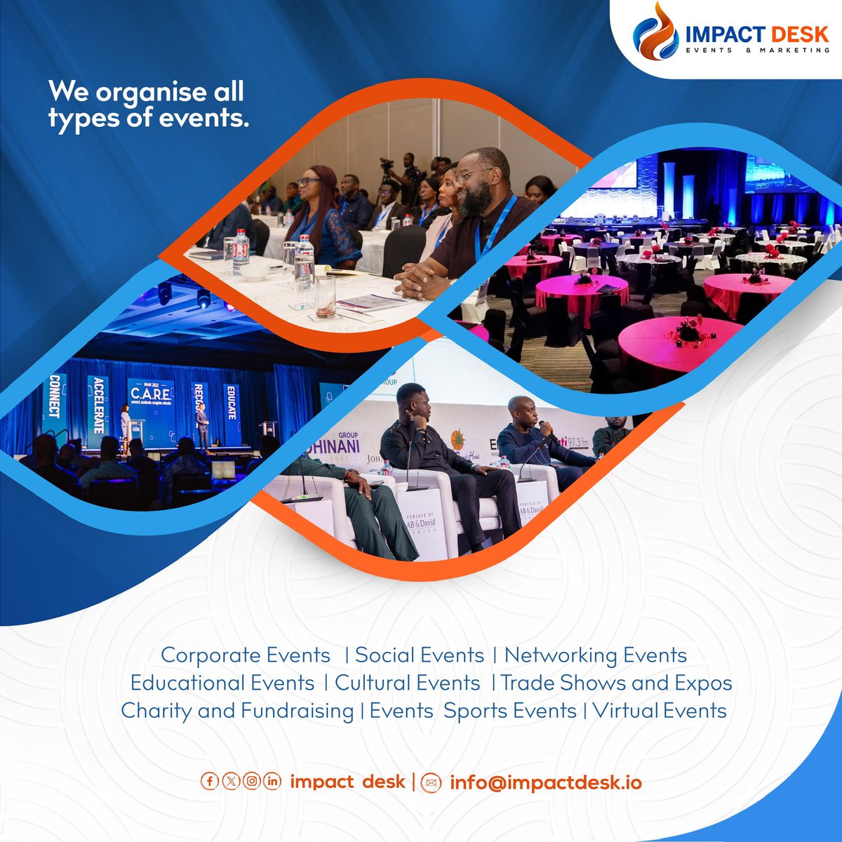 Let us redefine your event experiences. Contact us on 0540 909 068 for all types of event. 

#eventplanner #events #impactdesk #ElevateYourBrand