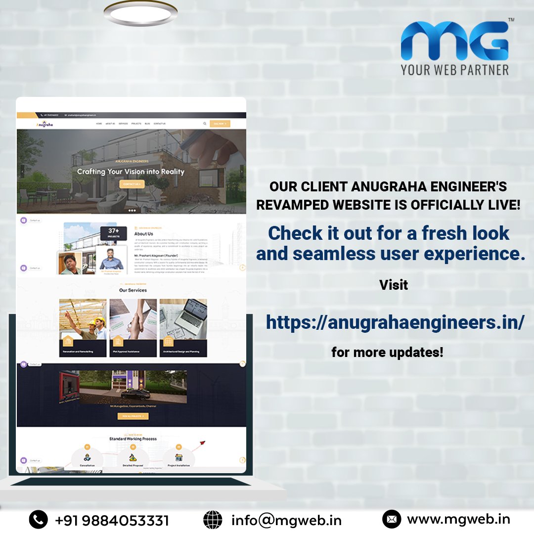 MGWEB_IN's tweet photo. Exciting news! 

Our client Anugraha Engineer's revamped website is officially LIVE and it looks AMAZING! 🎉 Check out  https://t.co/FGz2KN8m6h now and let us know what you think! 

#WebsiteLaunch #ClientSuccess #WebDesignWin #DigitalTransformation #CelebrateWithUs #MGWEB https://t.co/Dzm526G8gB