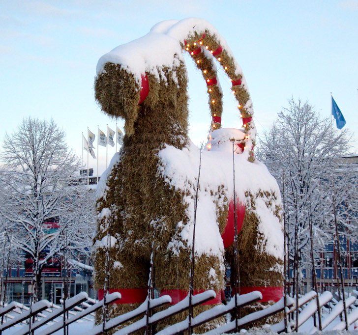 Absolutely reeling to find out not only are Calle Jarnkrok and Elias Lindholm cousins, they and Jacob Markstrom are all very good childhood friends because they all grew up in the town in Sweden with the giant Christmas goat that gets set on fire or destroyed every year!!