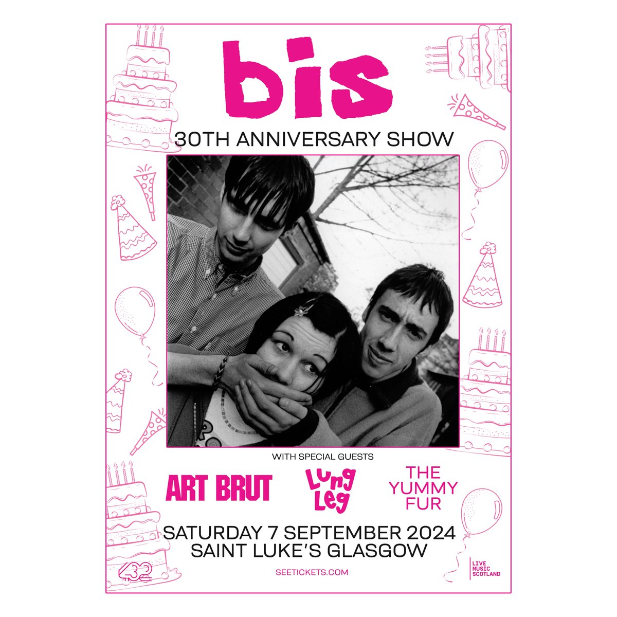 Now THIS is a line-up 👇It's 30 years of our strange band so this will be an exciting & emotional one in our hometown on Sat 7th Sep with Art Brut, Lungleg & The Yummy Fur. Come join the party 🥳 bit.ly/449hK1q