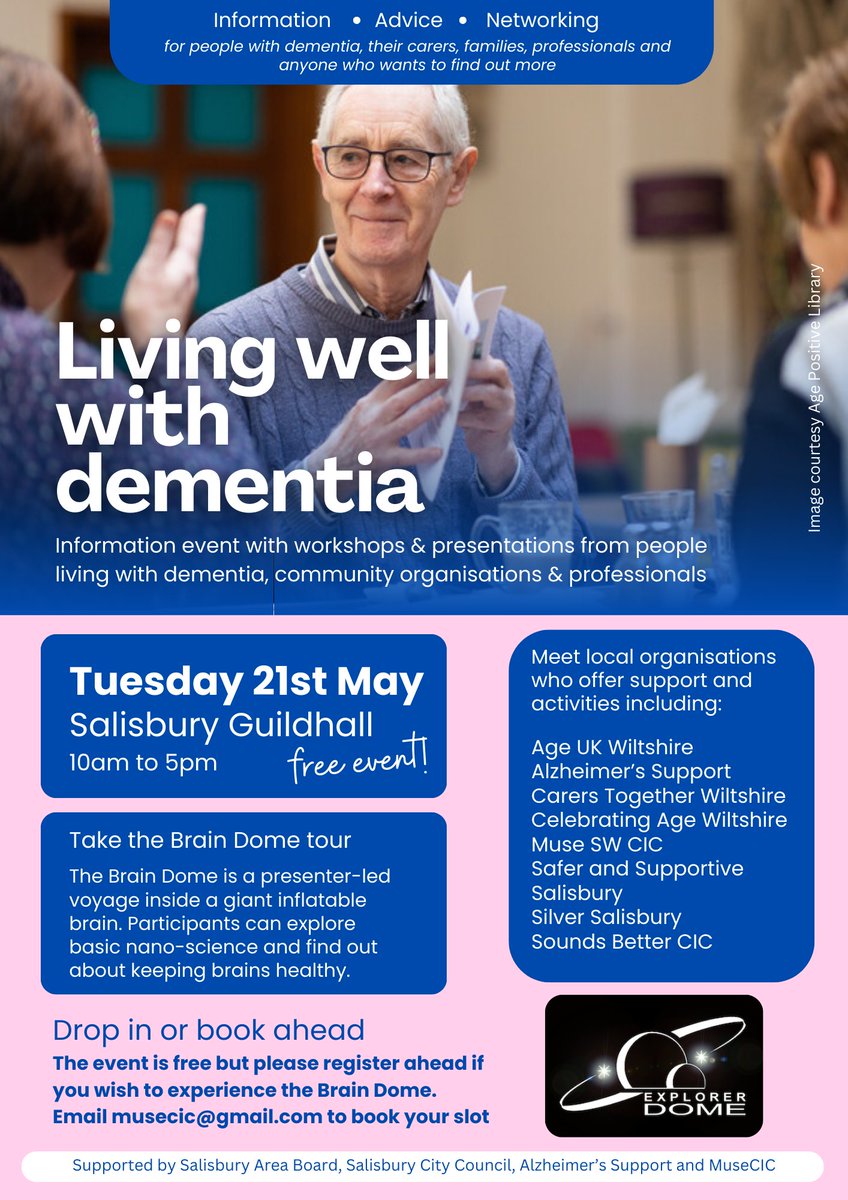 Join our Head of Community Services Jon Mansfield on 21st May where he'll be detailing the community groups we run for people living with #dementia and their #carers in #wiltshire @AgeUKWiltshire @HarnhamNetwork @SalisburyNHS @WiltsAreaBoard @salisburygp @carerswiltshire