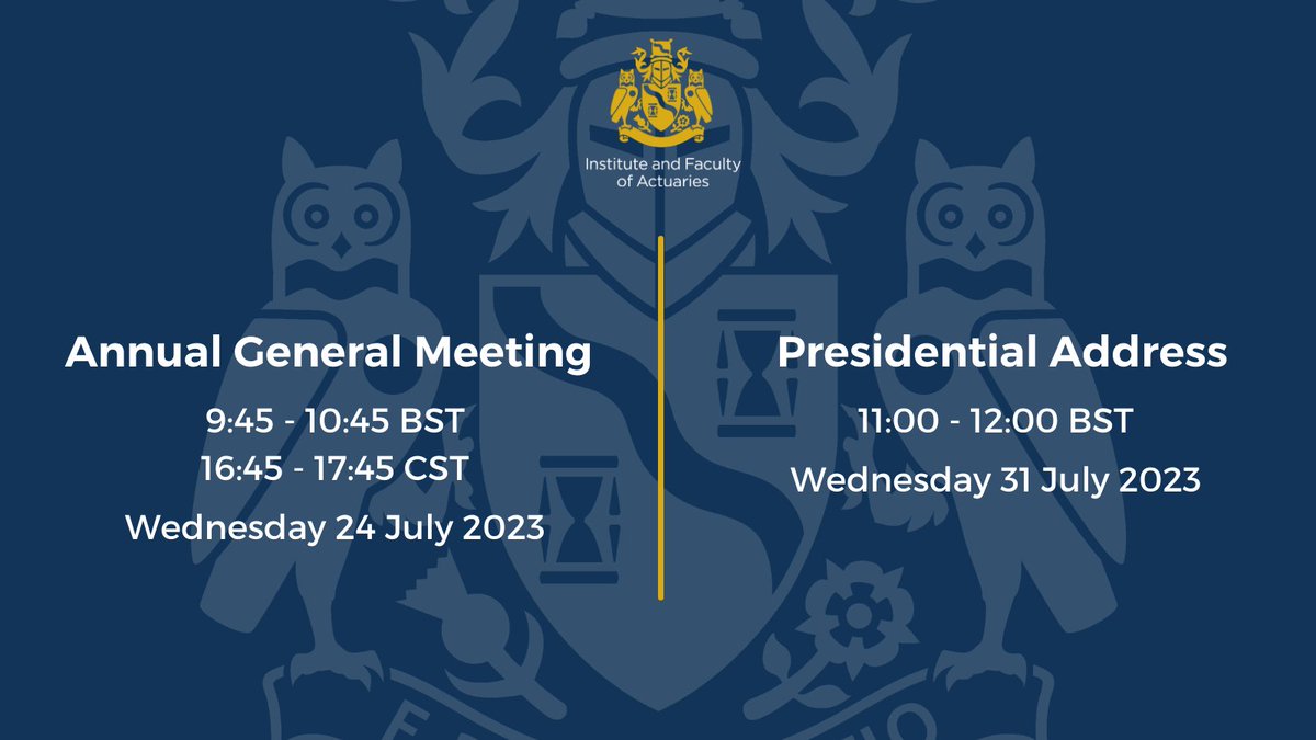 Our AGM will take place on Weds 24 July, delivered from the IFoA Asia Conference 2024. Attendees can also join in London or online. The Presidential Address by Kartina Tahir Thomson will take place on Weds 31 July. Book now: actuaries.org.uk/AGM2024/ and actuaries.org.uk/presidentialad…