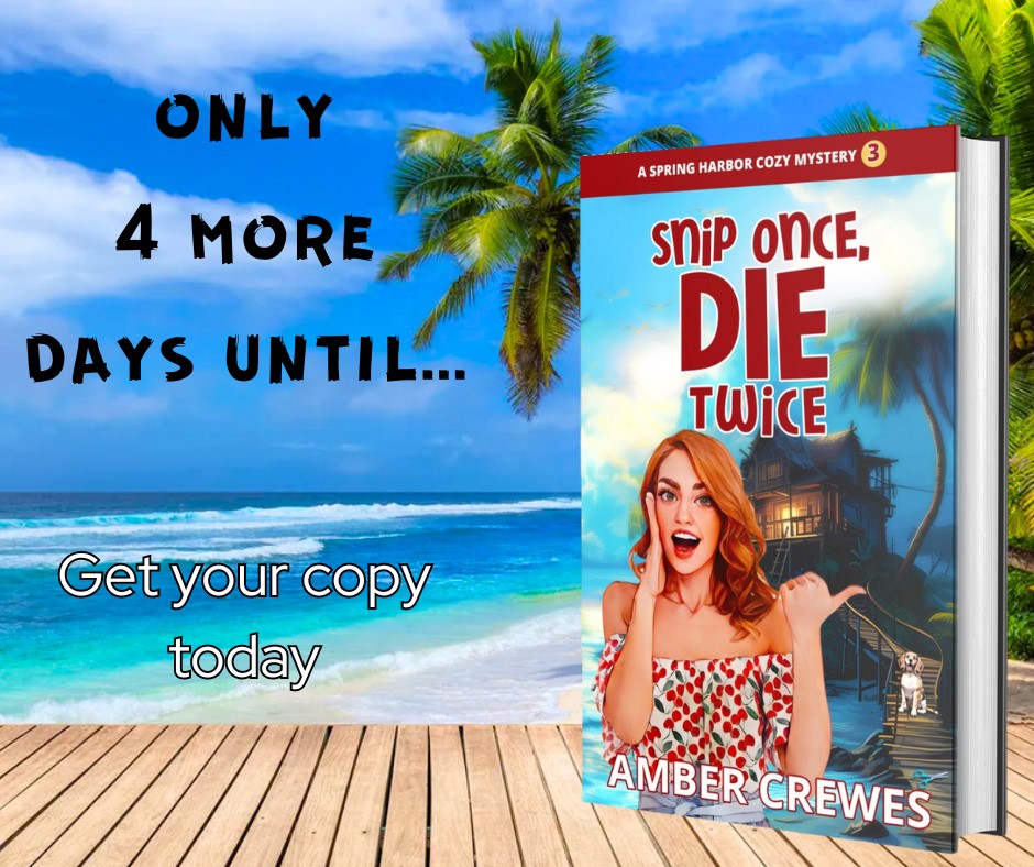AmberCrewes's tweet photo. #cozymystery Just 3 more days until... Snip Once, Die Twice gets released!

Can a small town hairdresser sleuth untangle the strands of deception before the clock strikes midnight?

Get your copy at this link 📷📷https://t.co/DLi5C3rzeX https://t.co/YNOfUydgrl