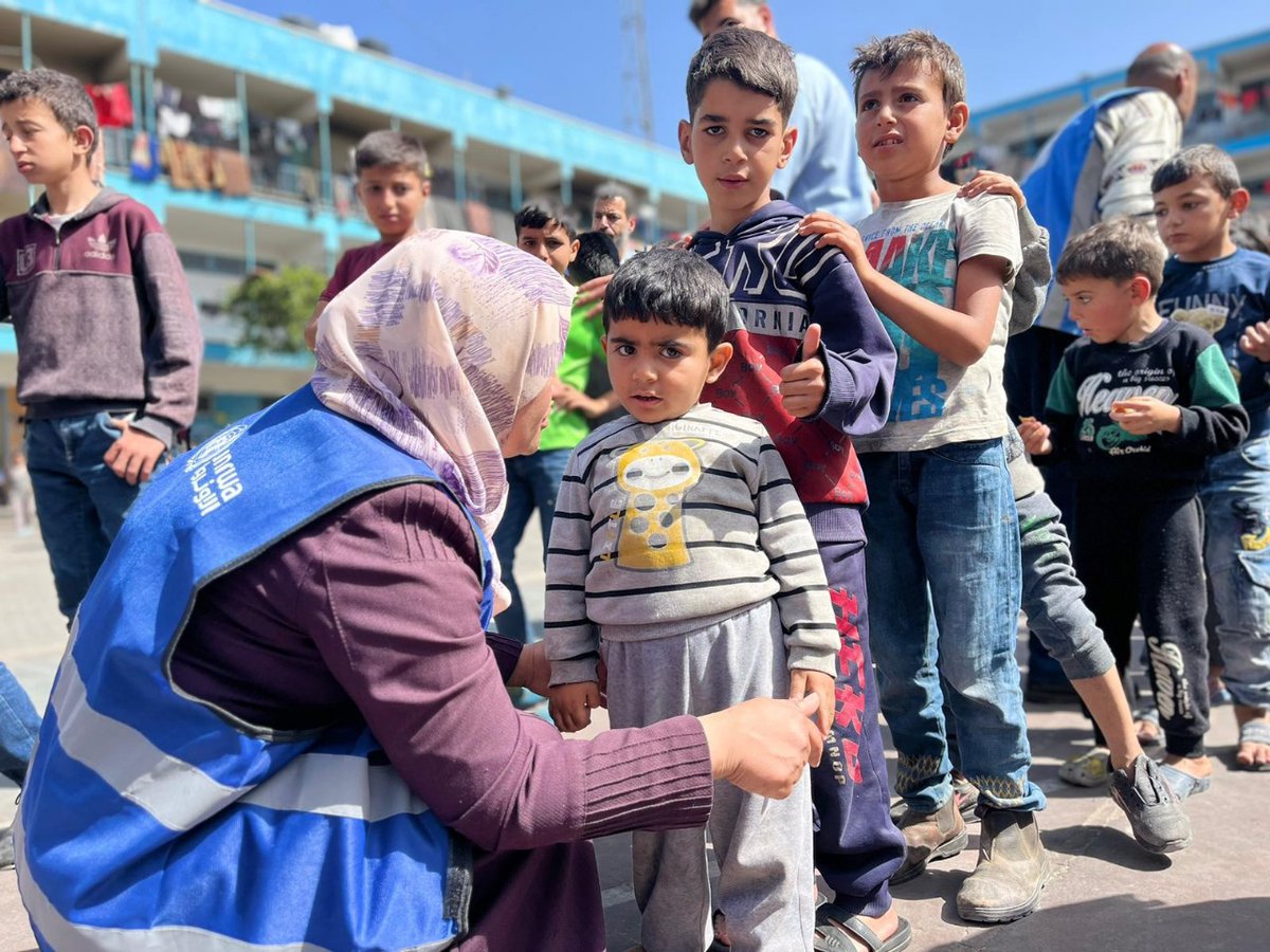 Children across #Gaza are demonstrating alarming signs of distress. @UNRWA facilities where displaced families are sheltering continue to be attacked & there is nowhere safe to go. Here in Nuseirat, despite vast challenges our team continues to help children overcome traumas.